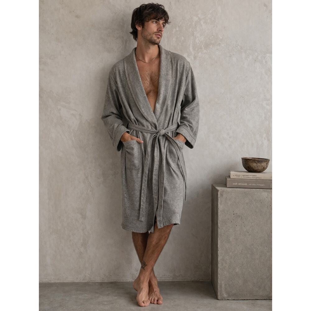 Men's 100% Organic Pima Cotton Robe S Garnet Hill‎ Gray Peru Lightweight Flannel